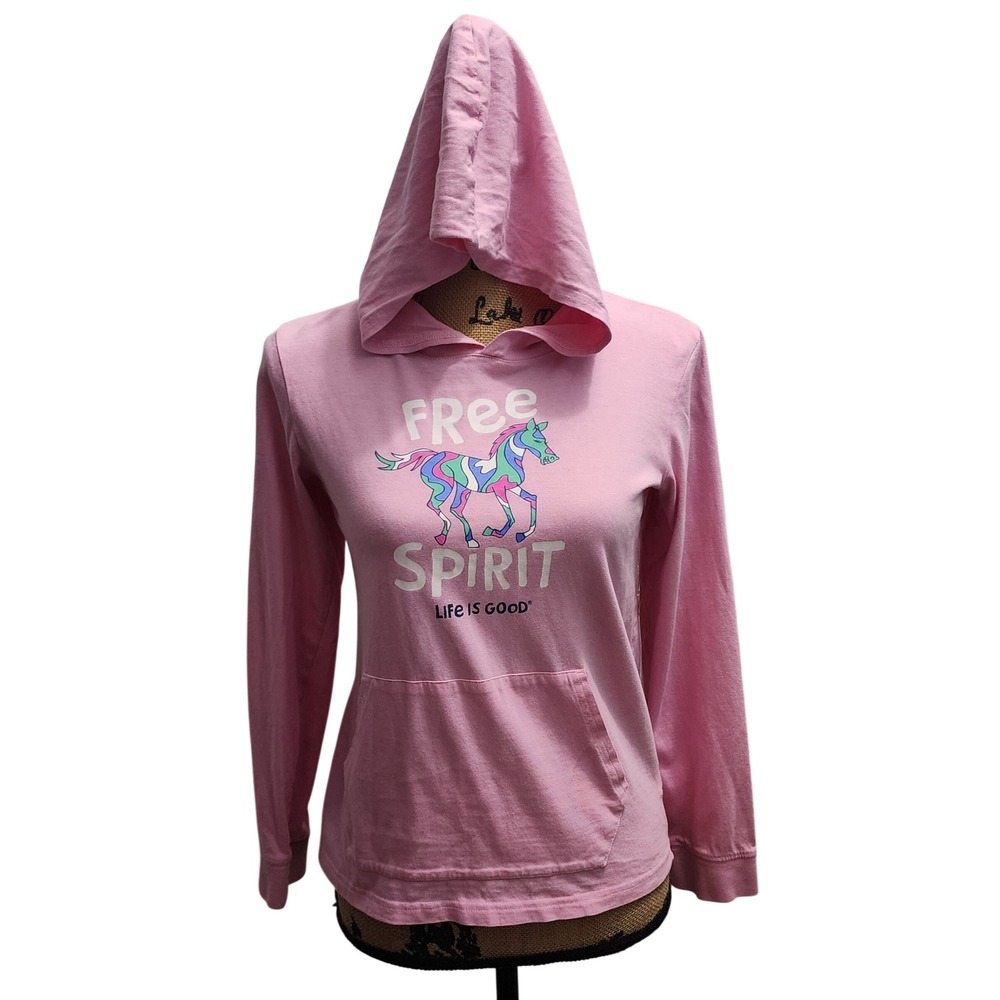 Life is Good Kids Pink Free Spirit‎ Horse Graphic Hoodie XX Large